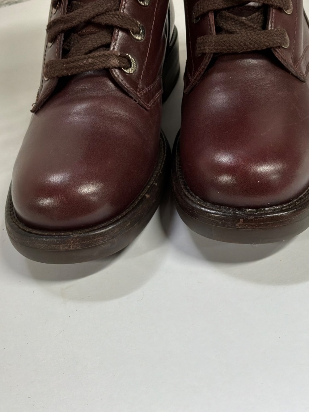 Vintage 90's CHANEL CC Logo COMBAT Biker Moto Brown Lace Up Leather Boots  37.5 - Picture 12 of 16